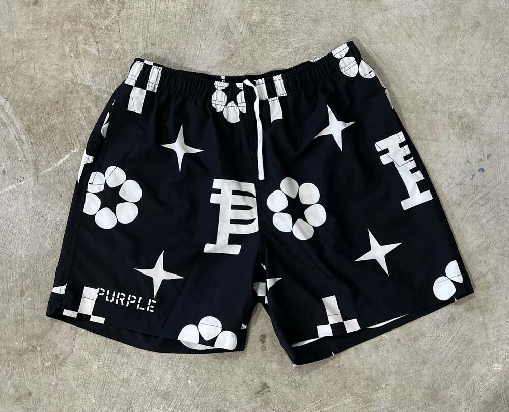 Purple Brand Monogram Swim Trunks Black White Logo Print XL Shorts